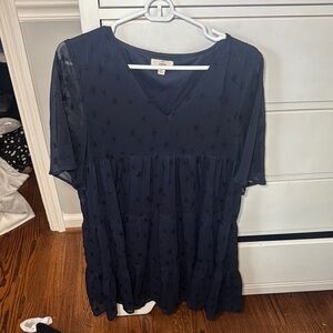 Anthropologie Blue Ruffled Short Sleeve Blouse
